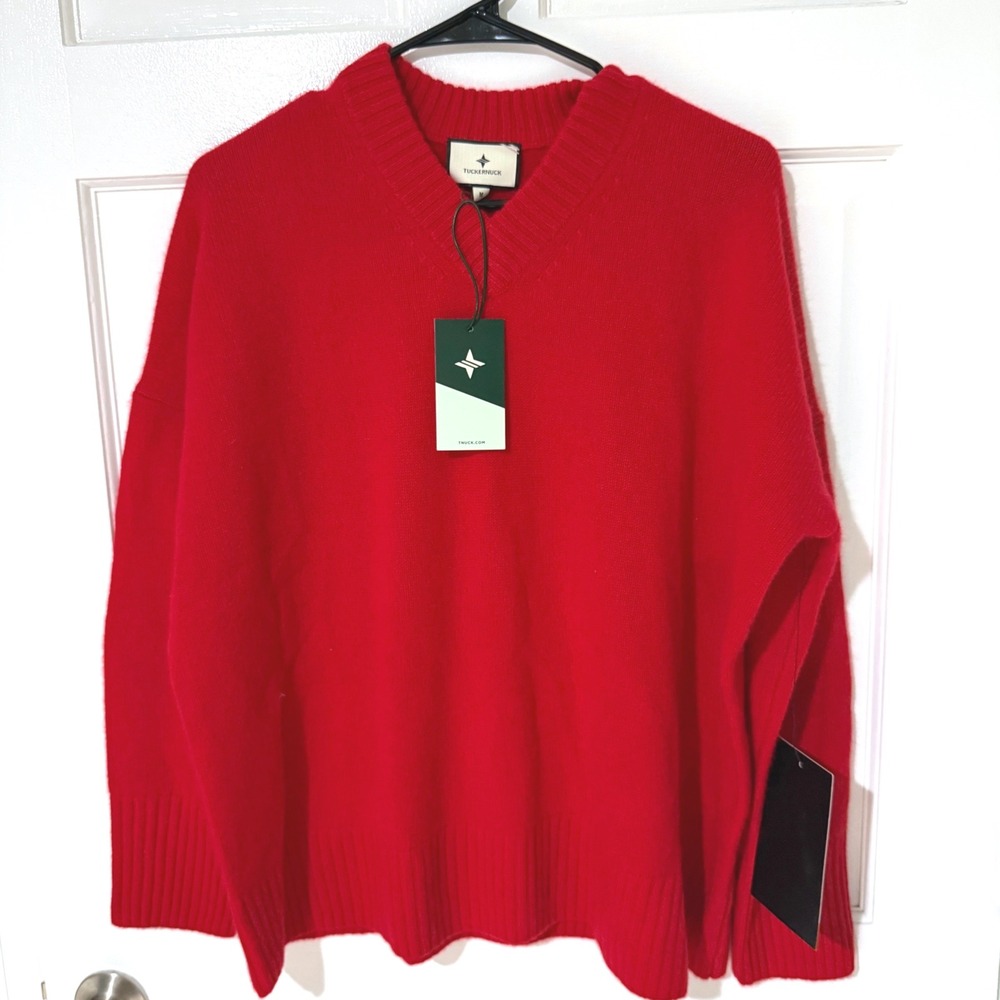 Tuckernuck Martin Red 100% Cashmere V-Neck Oversized Sweater M NEW